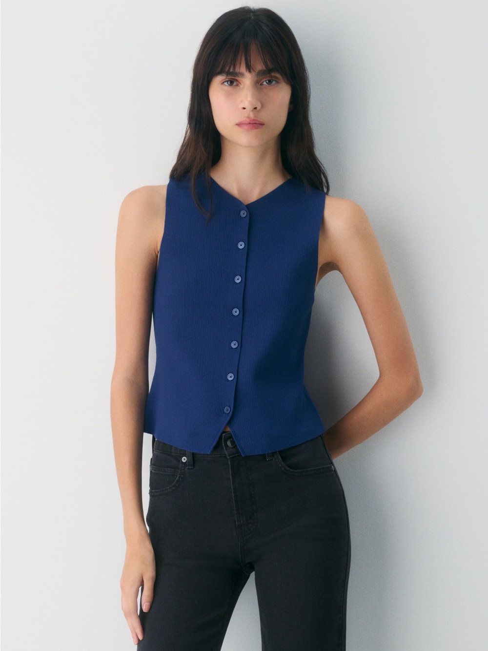 Wilfred Navy Sleeveless Button-Front Knit Vest